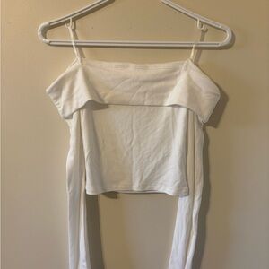 Ardene White Off-Shoulder Crop Cami with Long Tie Panels